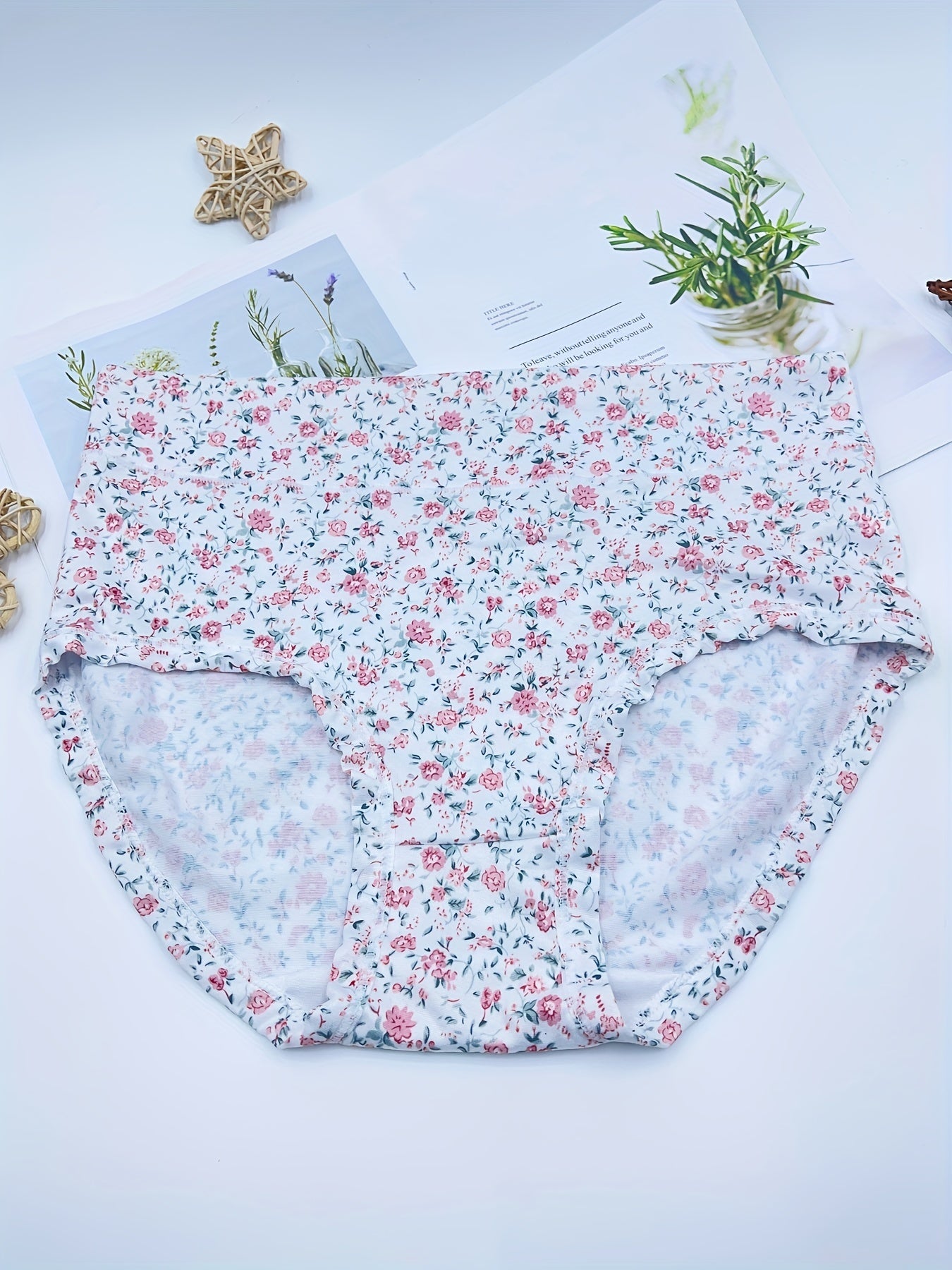 3pcs Floral Print Briefs Elastic Intimates Panties Women's Lingerie