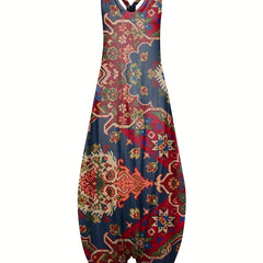 Plus Size Casual Jumpsuit Women's Plus Floral Print V Neck Jumpsuit