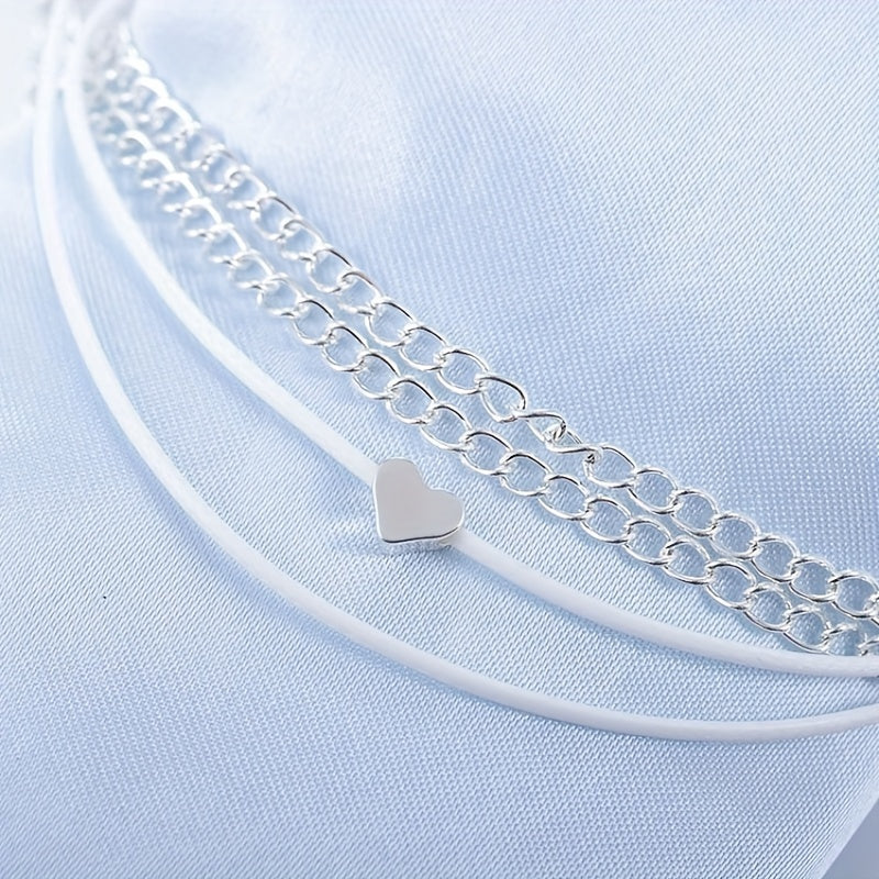 Heart & Double Chain Anklet for Men & Women