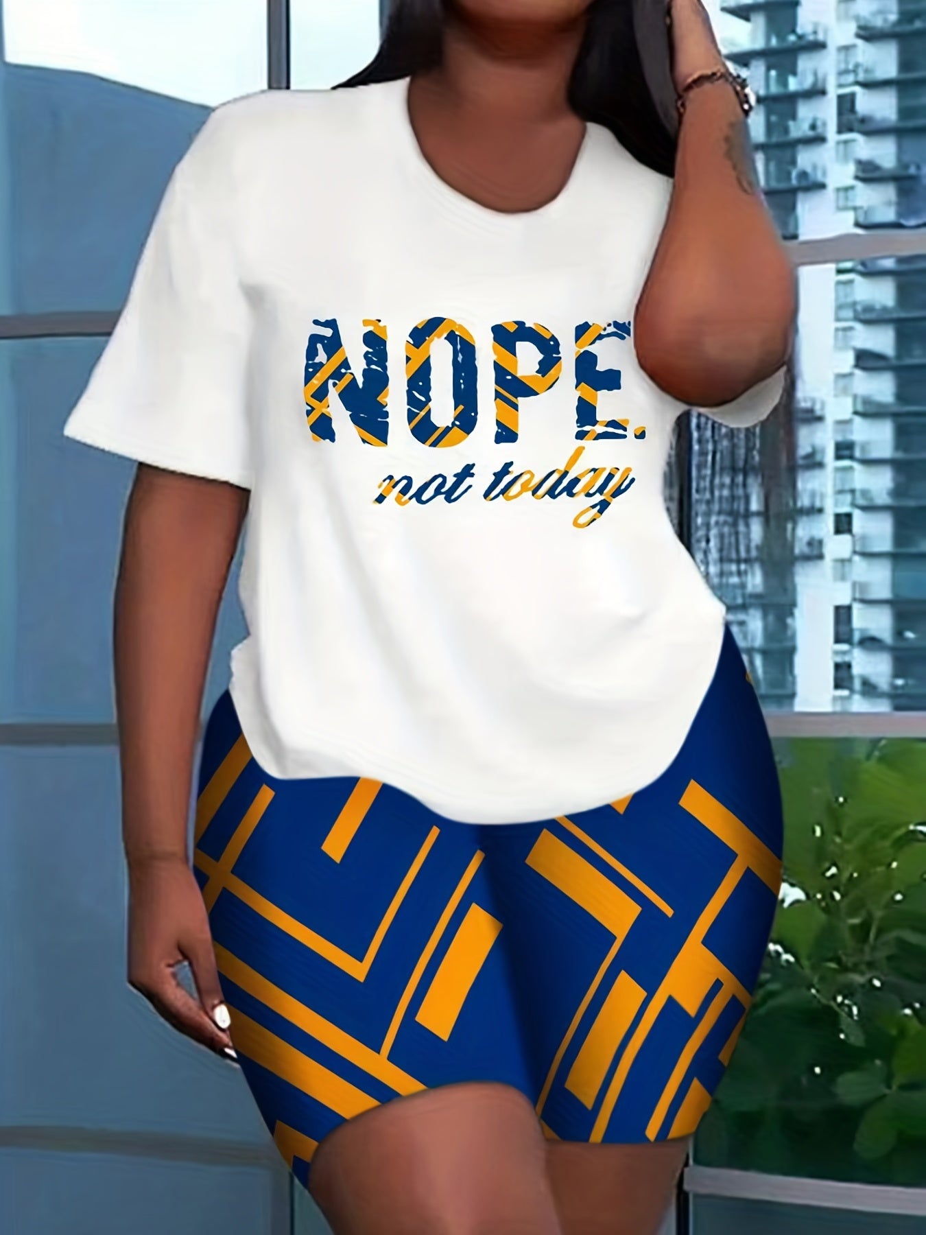 Slogan Print Top & Shorts 2 Piece Set