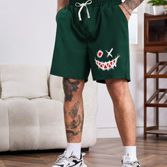 Men's Outdoor Casual Shorts with Pockets & Smiley Face Pattern
