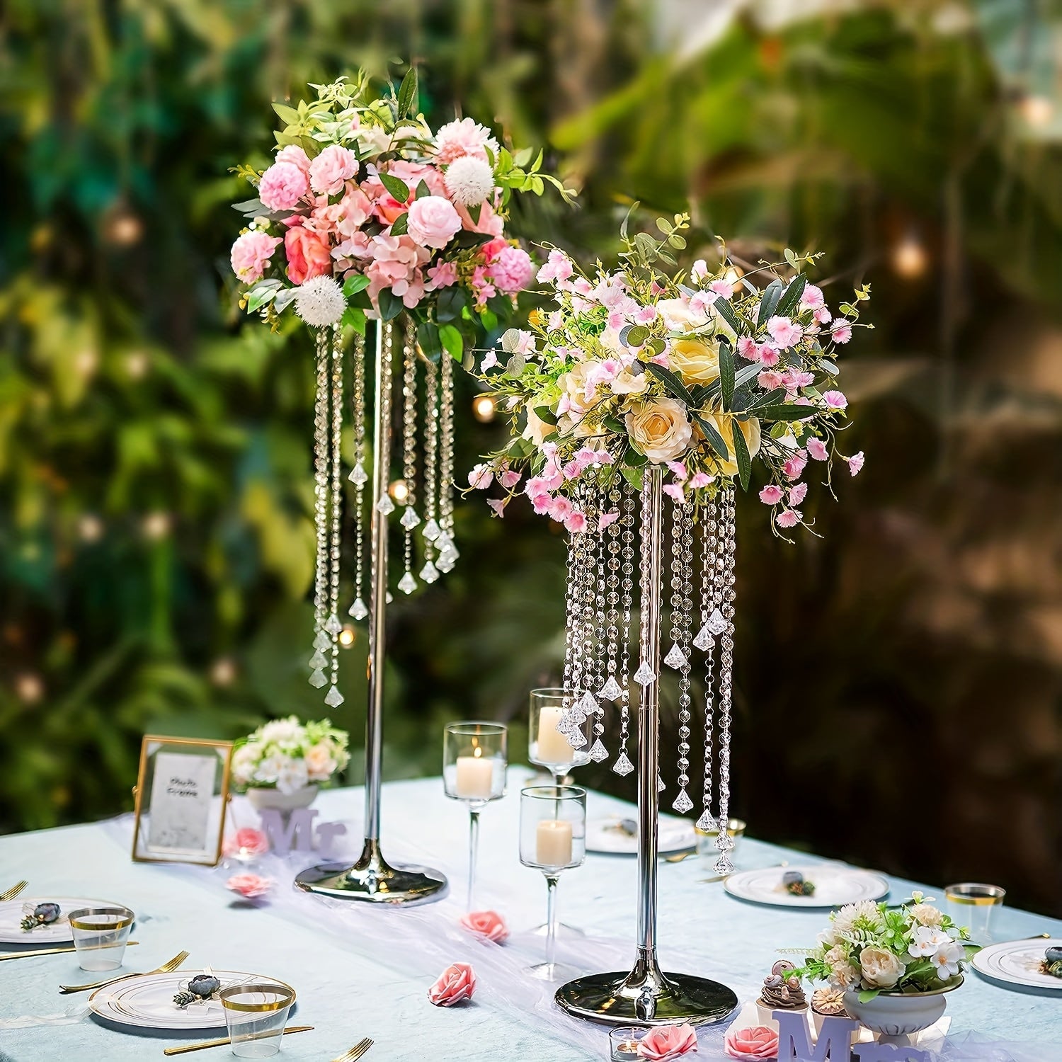 2pcs Tall Wedding Centerpieces Silvery Vases Crystal Flower Vase