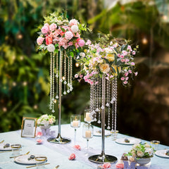 2pcs Tall Wedding Centerpieces Silvery Vases Crystal Flower Vase