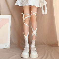 Criss Cross Strappy Lace Mesh Socks Lolita