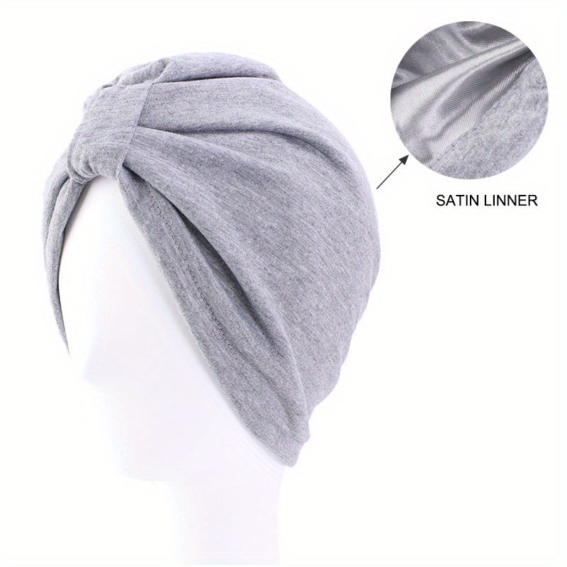 Satin Lined Double Layer Turban Cap Head Wrap Elastic Bonnet Head Scarf