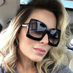 Oversized Square Frame Sunglasses Gradient Lens Vintage Eyewear