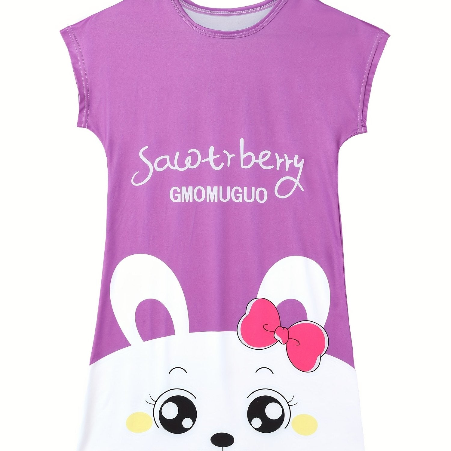 Girls Cartoon Nightdress Short Sleeve Round Neck Sleepwear Kids Spring Summer