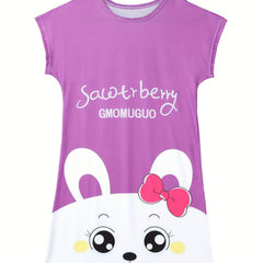 Girls Cartoon Nightdress Short Sleeve Round Neck Sleepwear Kids Spring Summer