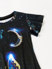 3D Butterfly Graphic Dress Girls Short Sleeve Party Gift Summer