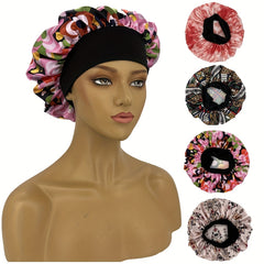 Cartoon Flower Print Satin Bonnet Elastic Hair Cap
