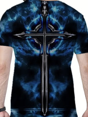 Men's Cross Pattern Sports T Shirt Round Neck Tee Shirt