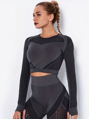 Mesh Long Sleeve Yoga T Shirt with Thumb Hole