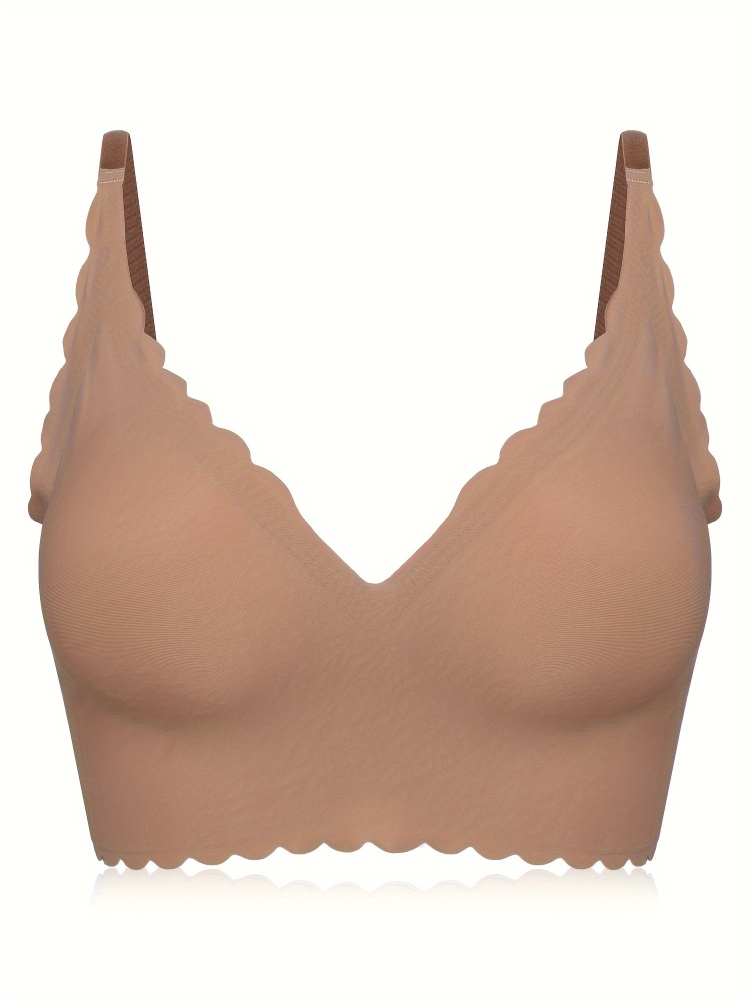 Scallop Trim Wireless Bra Skin-Friendly Seamless Lingerie