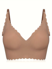 Scallop Trim Wireless Bra Skin-Friendly Seamless Lingerie