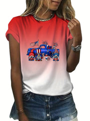 American Flag Cartoon Print Loose Short Sleeve T shirt
