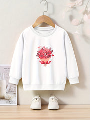 Flowers Print Girls Casual Pullover Sweatshirt for Fall Winter
