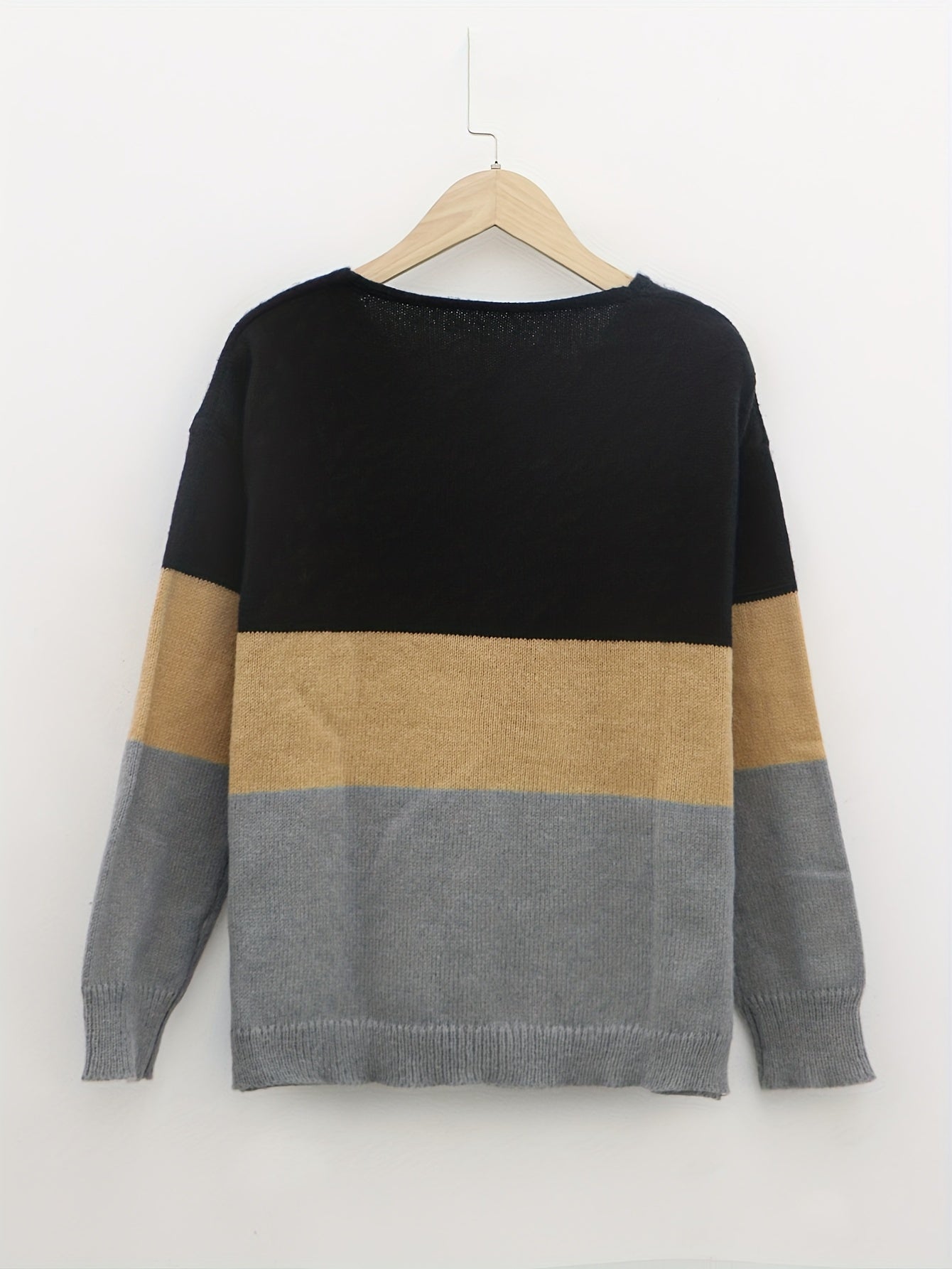 V Neck Slit Sweater Long Sleeve Women's Pullover