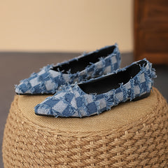 Women's Plaid Flat Shoes Lightweight Denim Comfortable Walking Shoes