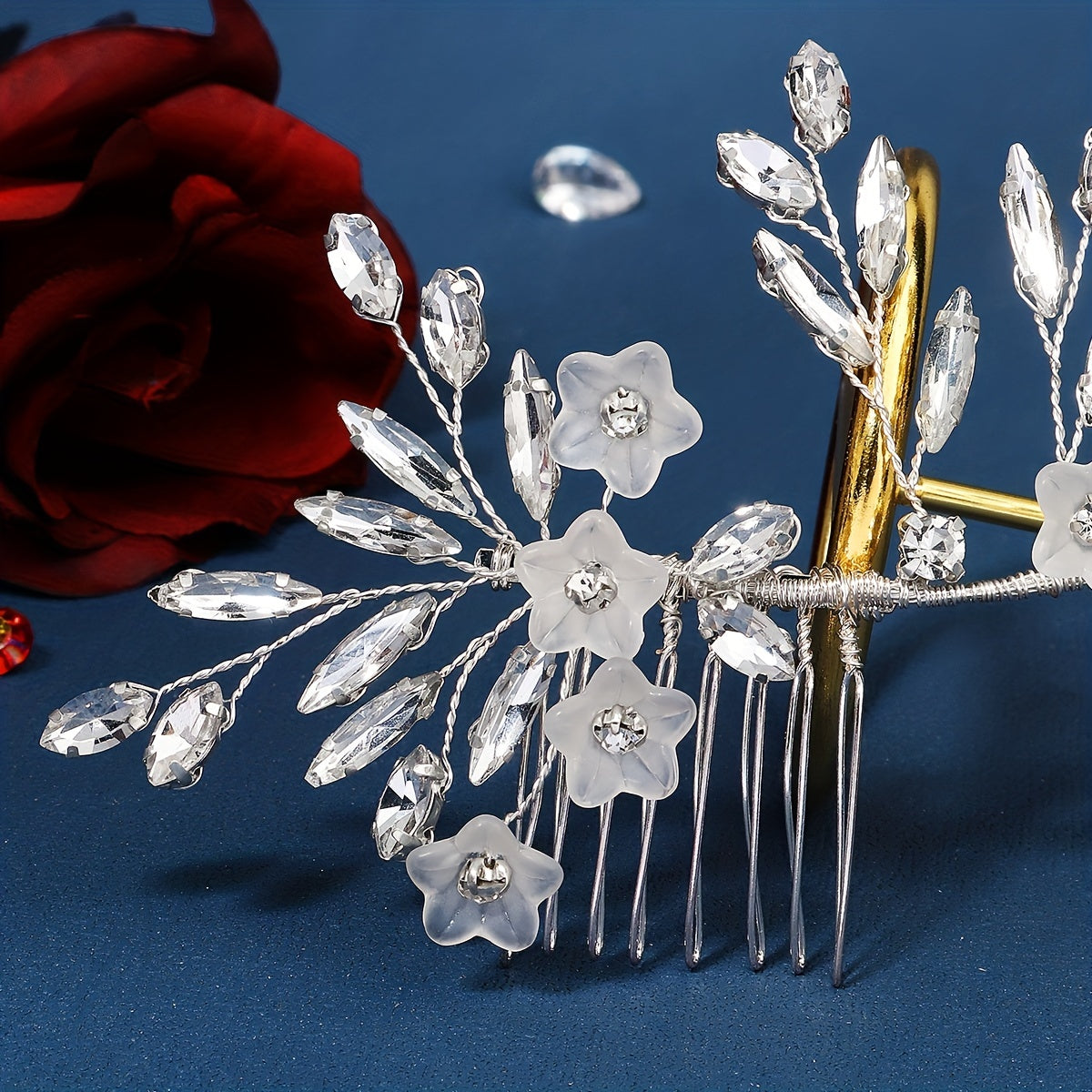 Acrylic Flower & Rhinestone Hair Comb Bridal Wedding Headwear