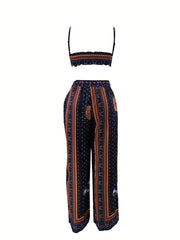 Floral Printed Bra Tops & Long Pants Suits Women's Night Out