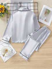 Boys 2pcs Pajamas Top & Pants Silver Solid Print Button Front PJ Set