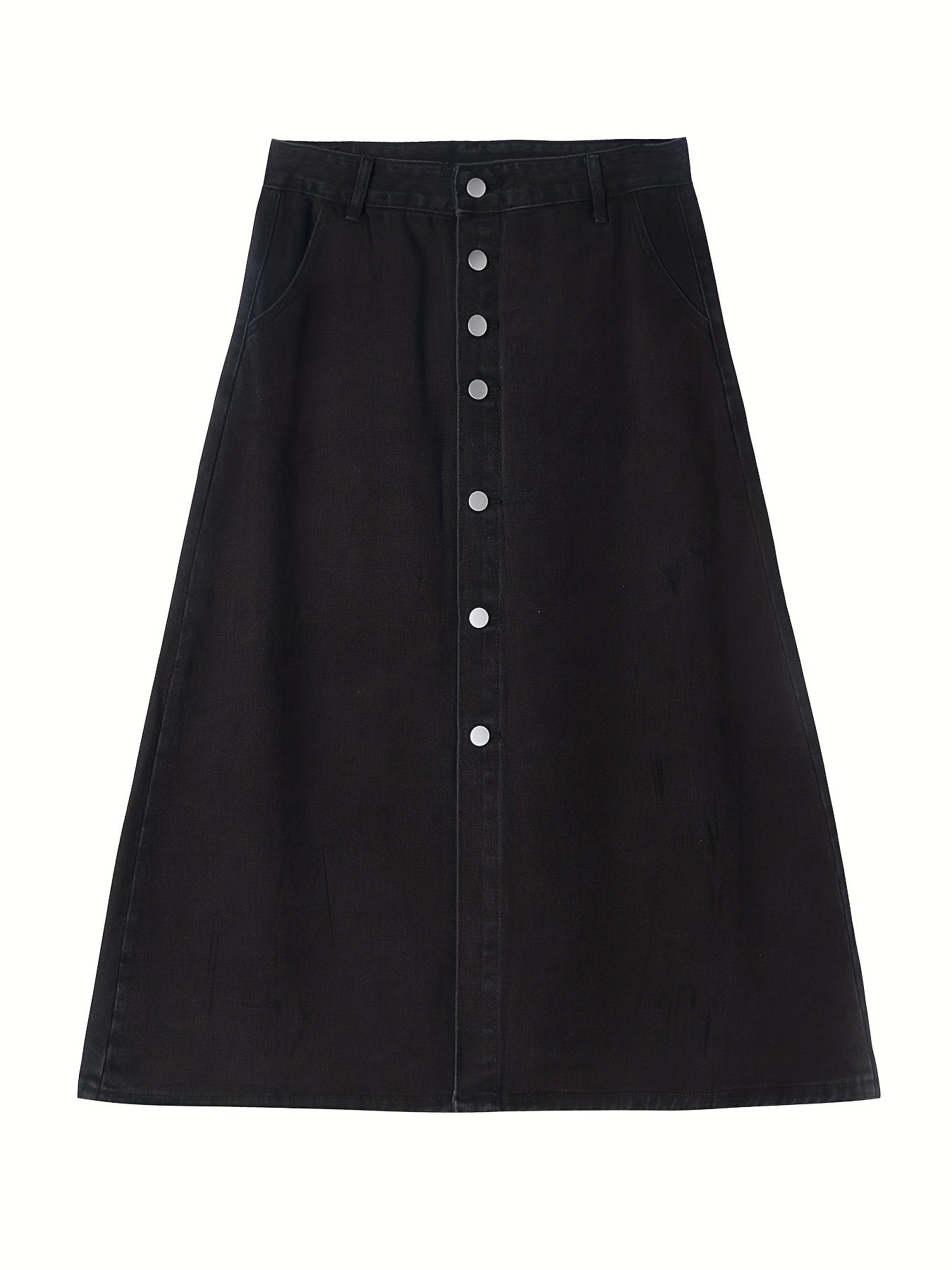 Solid A-line Denim Skirt with Pockets