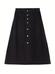 Solid A-line Denim Skirt with Pockets
