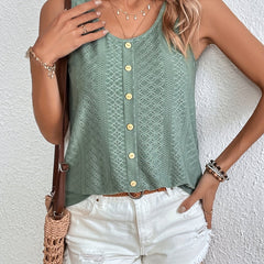 Eyelet Embroidered Button Tank Top Sleeveless Summer Women's Clothing