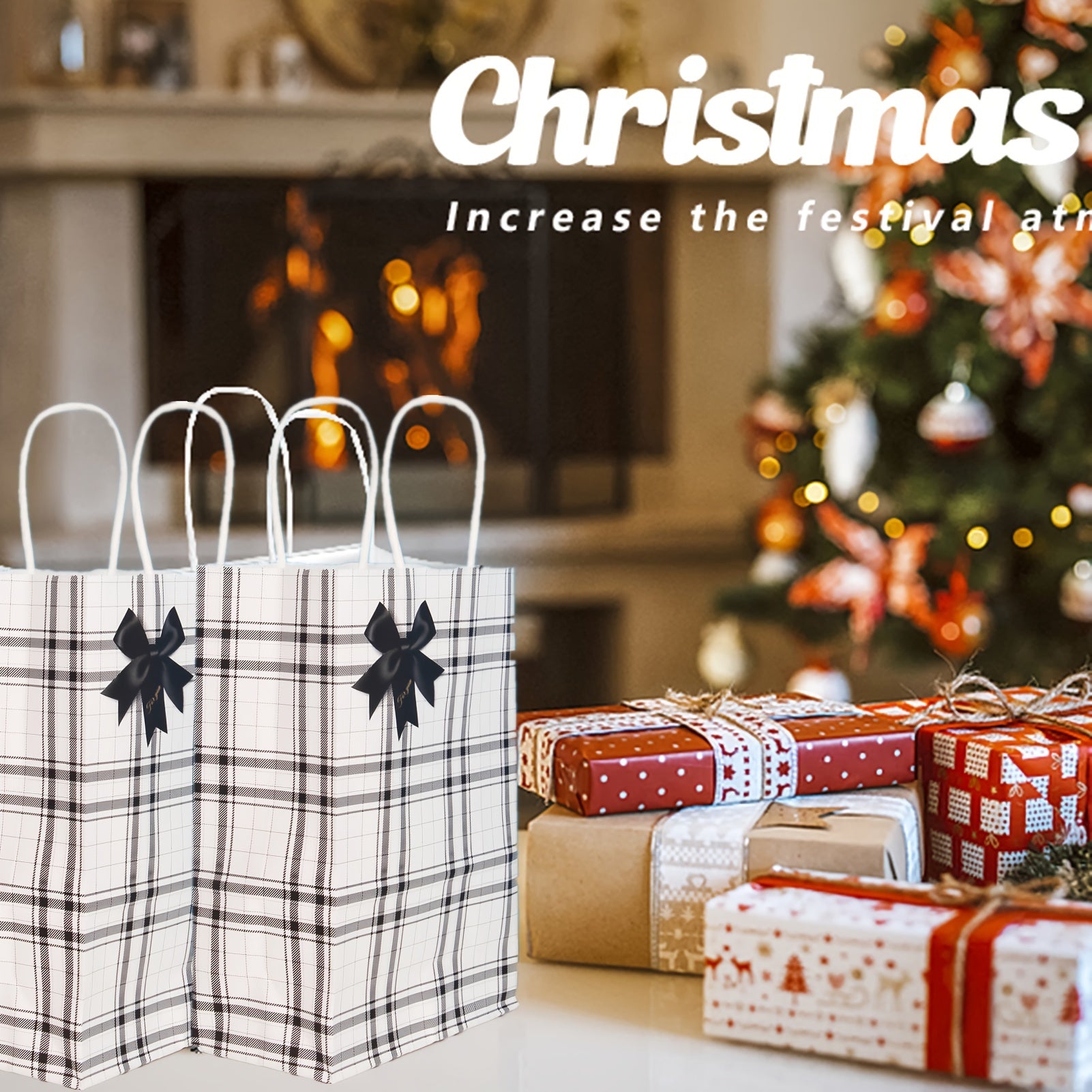 8pcs Plaid Gift Bags with Handle for Christmas Party Wedding Birthday Favor Bags