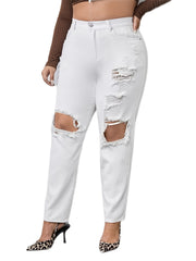 Ripped Button Up Mom Jeans Women's Plus