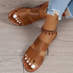 Women's Flat Sports Slides Faux Leather Outdoor Slippers