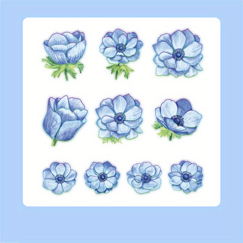 10PCS Flower DIY Paper Stickers Art Supplies PET DIY Decorative Planning