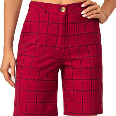 Women's Plaid Pattern Casual Sports Shorts Quick Drying Running Fitness Shorts