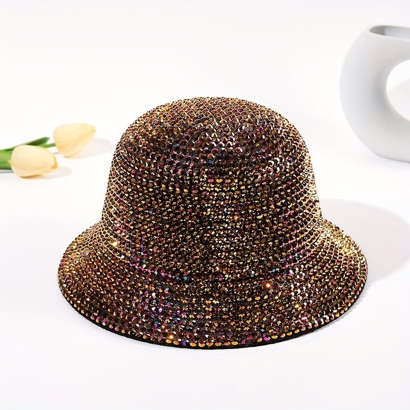 Golden Rhinestone Bucket Hat Y2K Fisherman Cap