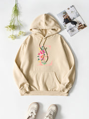 Flower & E Print Pullover Sweatshirt Drawstring Hoodies