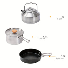 304 Stainless Steel Kitchenware Set with Teapot & Non-Stick Frying Pan