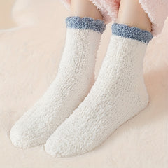 6 Pairs Colorblock Fuzzy Socks Warm Mid Tube Stockings