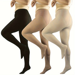3-Pair Plus Size Casual Pantyhose Set for Women's Soft Semi Opaque Tights