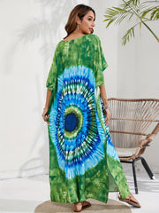 Spiral Tie Dye V Neck Maxi Cover Up