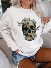 Skull Print Pullover Sweatshirt Long Sleeve Crew Neck