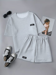 Waffle Casual Two piece Set T shirt & Shorts Women's Clothing