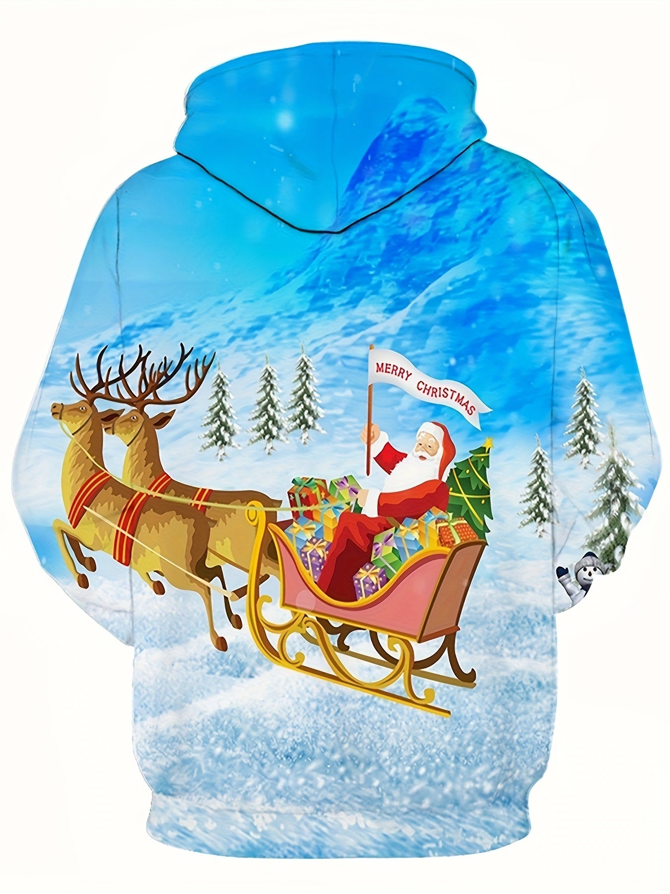 Santa Claus Print Hoodies For Men Comfy Loose Hooded Pullover