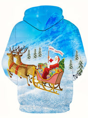 Santa Claus Print Hoodies For Men Comfy Loose Hooded Pullover