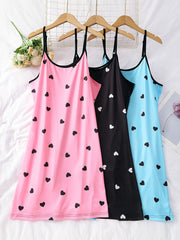 3 Piece Plus Size Heart Print Nightdress Set
