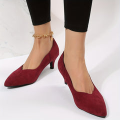 Red Kitten Heels Pointed Toe Work Pumps