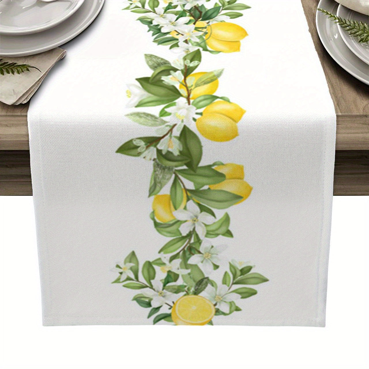 Rustic Lemon Burlap Linen Table Runner 33x182cm