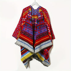 Boho Plaid Jacquard Large Shawl Vintage Warm Cape Scarf