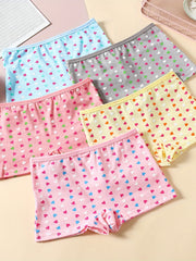 5pcs Girl's Cat Cartoon Underwears Medium Stretch Cotton Panties