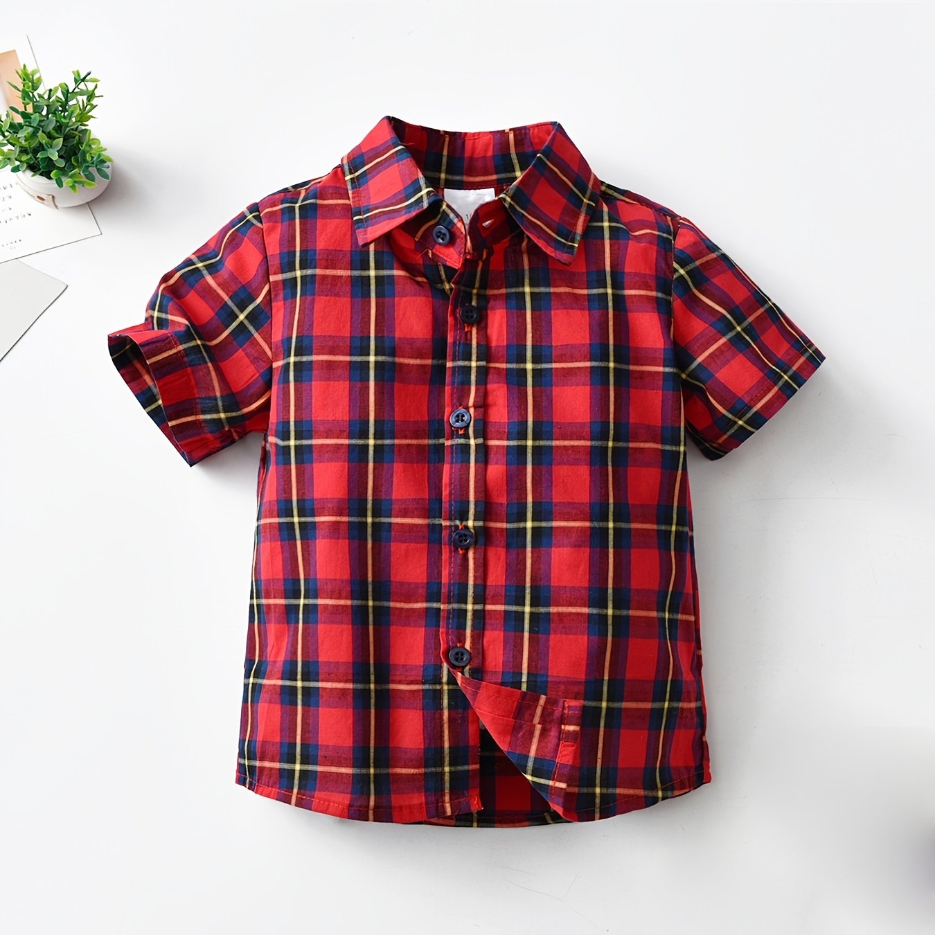 Boys Red Plaid Short Sleeve Shirt