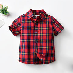 Boys Red Plaid Short Sleeve Shirt